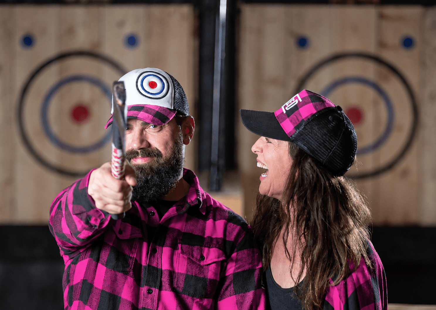 Guests axe throwing at AXED at The Bunker